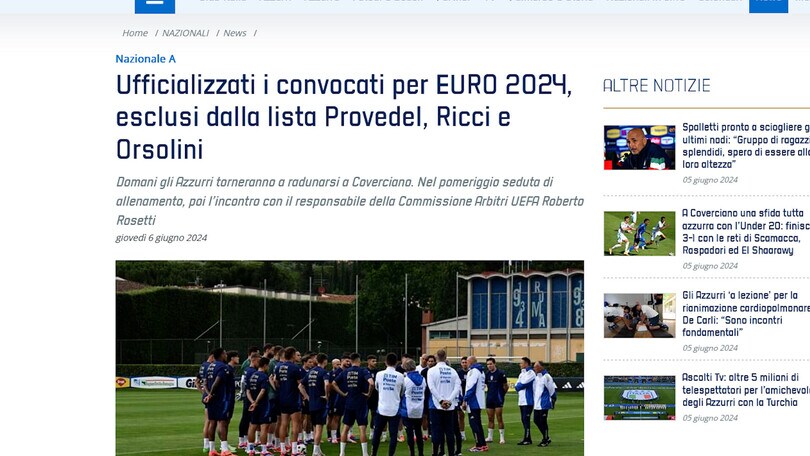 Italia, i 26 convocati da Spalletti per l'Europeo: out Provedel, Ricci e Orsolini