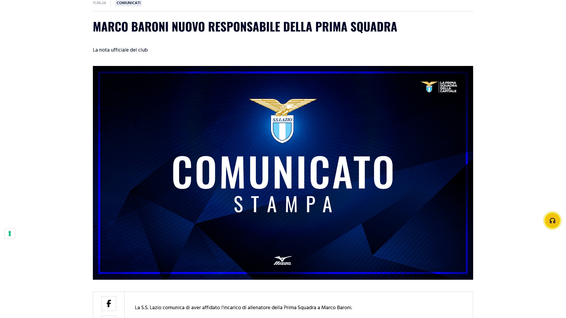 Ufficiale, Lazio: Baroni è il nuovo allenatore