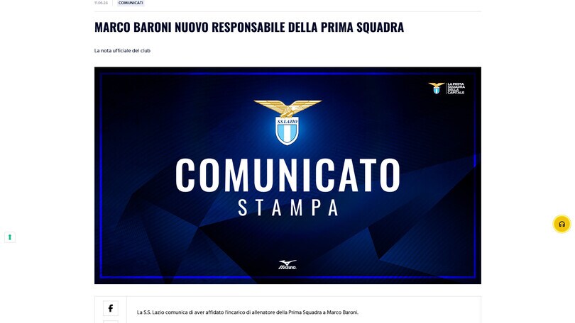 Ufficiale, Lazio: Baroni è il nuovo allenatore