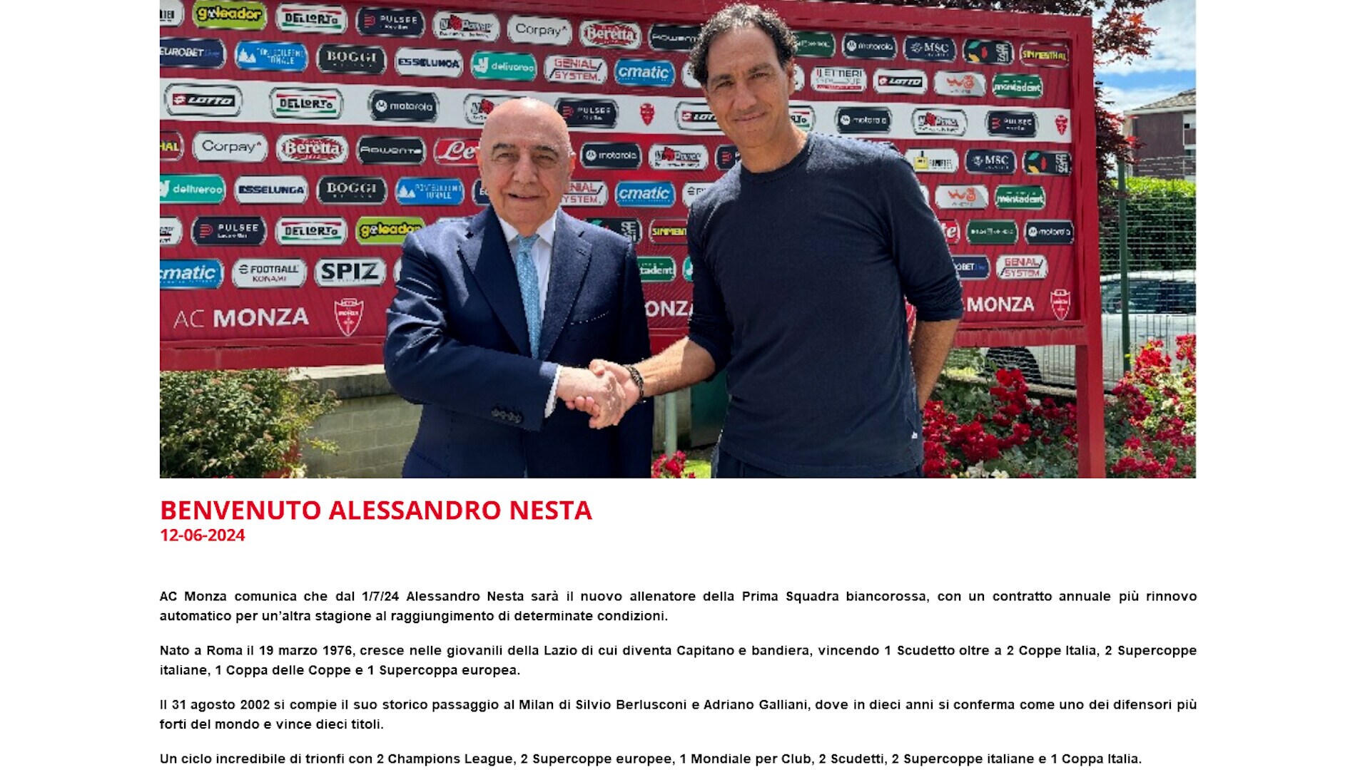 Ufficiale, Monza: Nesta è il nuovo tecnico