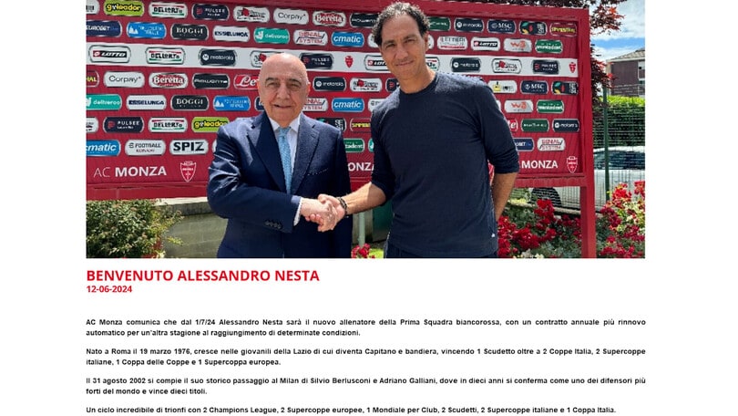 Ufficiale, Monza: Nesta è il nuovo tecnico