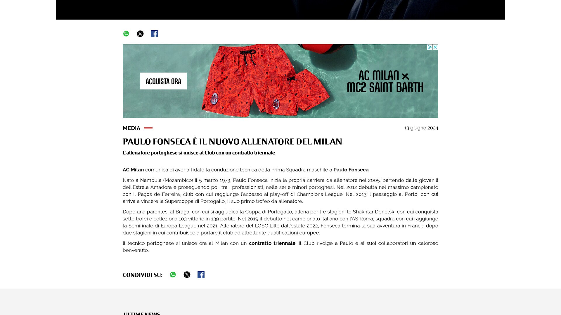 Ufficiale: Milan, ecco Fonseca