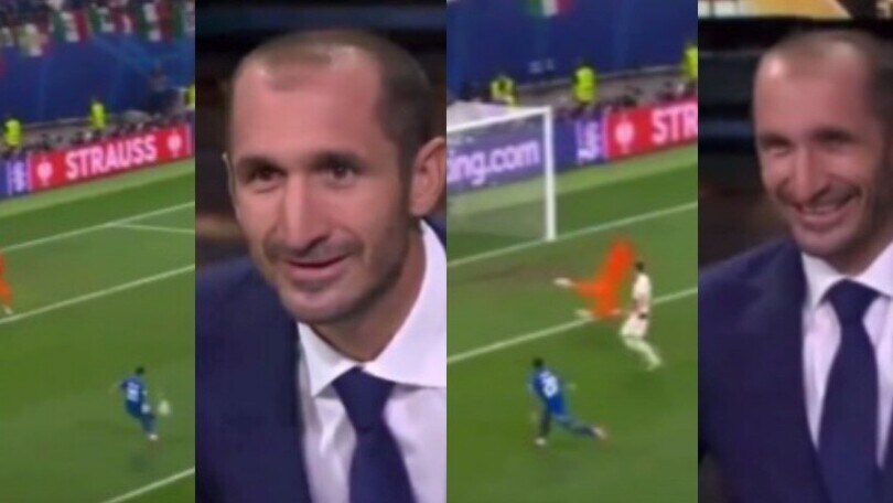 Chiellini, la reazione al gol di Zaccagni: esultanza sfrenata in studio