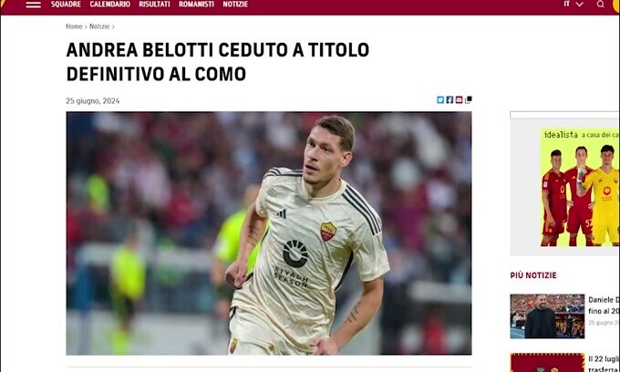 Roma, Belotti passa al Como a titolo definitivo