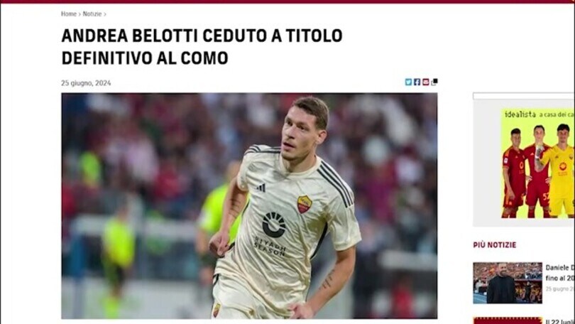 Roma, Belotti passa al Como a titolo definitivo