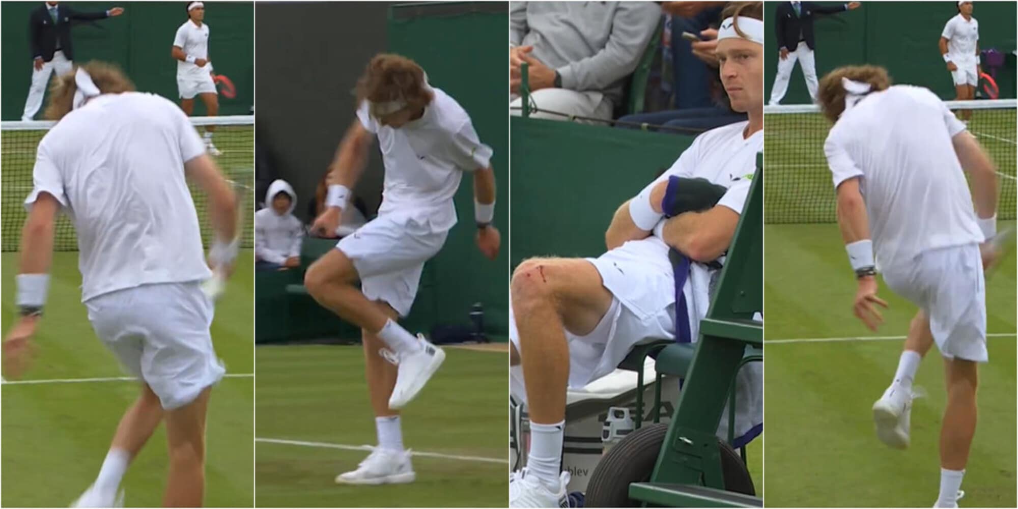 Rublev perde la testa anche a Wimbledon e si spacca la racchetta sul ginocchio