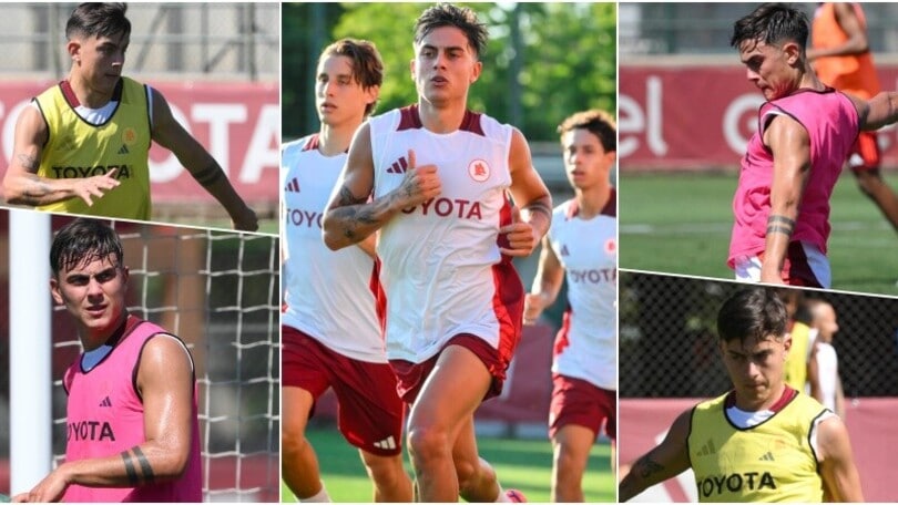 Roma, Dybala guida l’allenamento sotto gli occhi di De Rossi