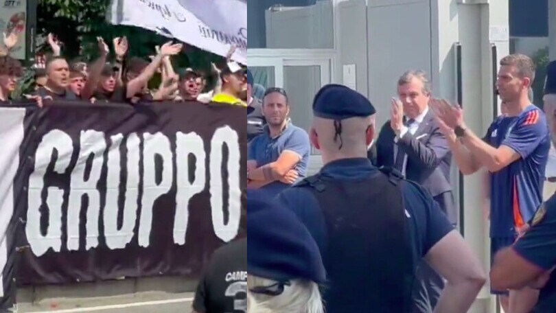 Giuntoli e Motta fuori dalla Continassa: applausi ai tifosi della Juventus