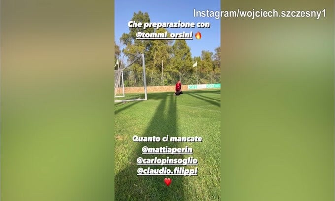 Szczesny, allenamento in solitaria e manda un messaggio social ai compagni