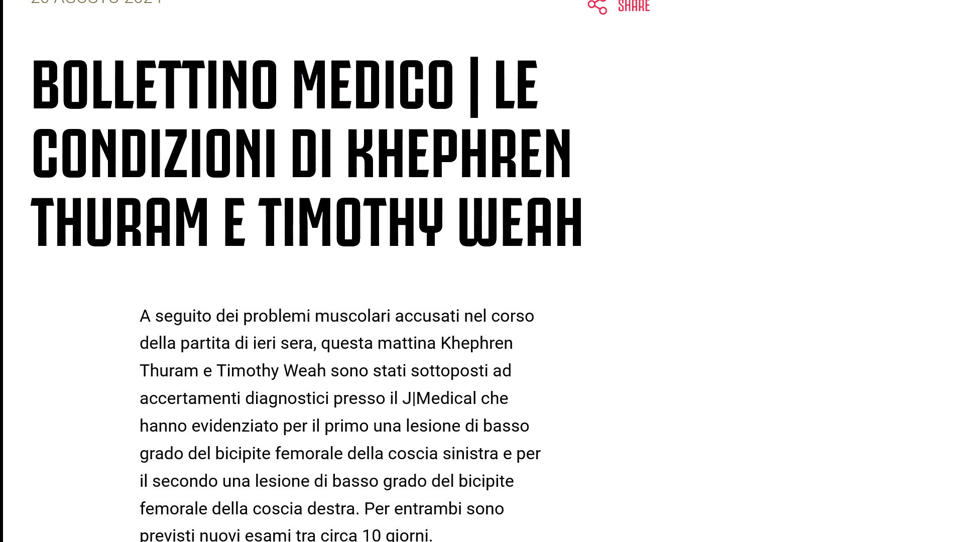 Juve, tegole Weah e Thuram: niente Verona, a rischio per la Roma