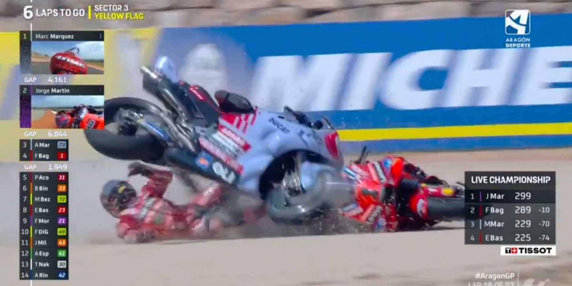 Bagnaia-Alex Marquez, incidente spaventoso nel GP di Aragon: cosa è successo