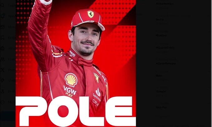 F1, Gp Azerbaijan: pole per Leclerc, Sainz 3°