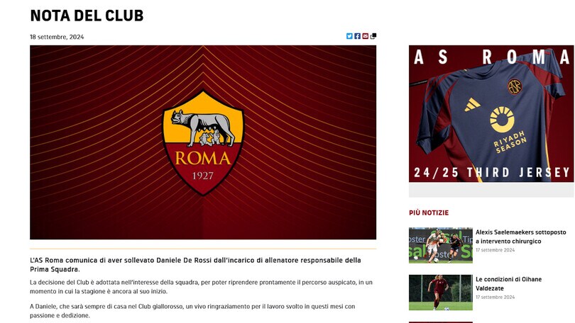 Ufficiale: la Roma esonera De Rossi