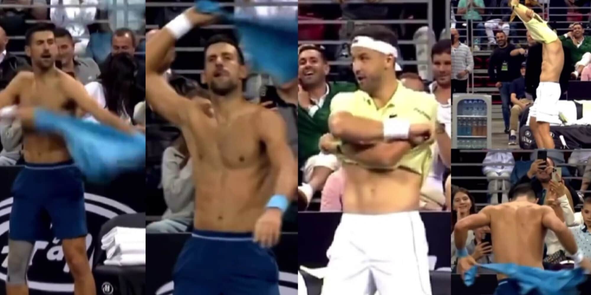 Djokovic e Dimitrov oltre il tennis: spogliarello all'improvviso