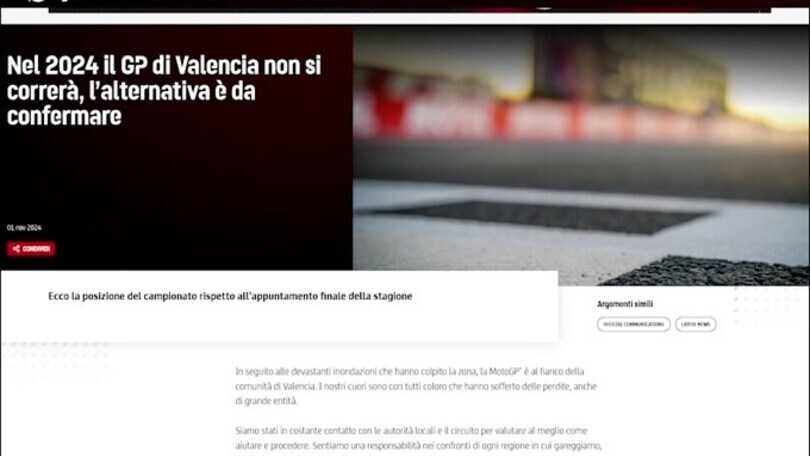 Moto Gp, ufficiale: annullato il Gran Premio di Valencia
