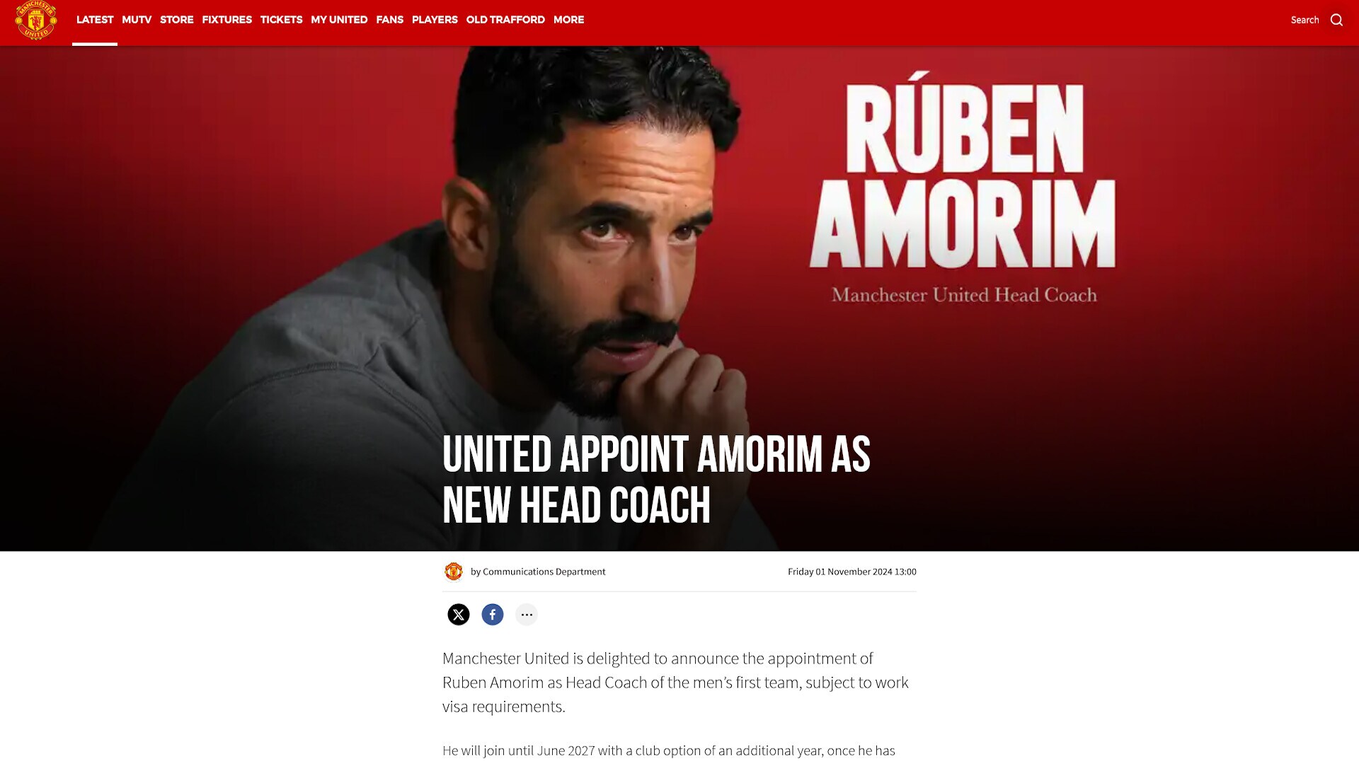 Ufficiale, Manchester United: il nuovo tecnico è Amorim