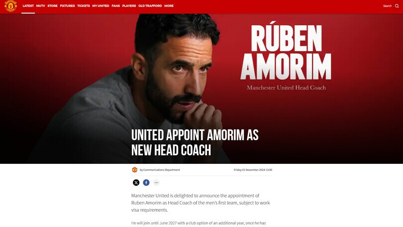 Ufficiale, Manchester United: il nuovo tecnico è Amorim