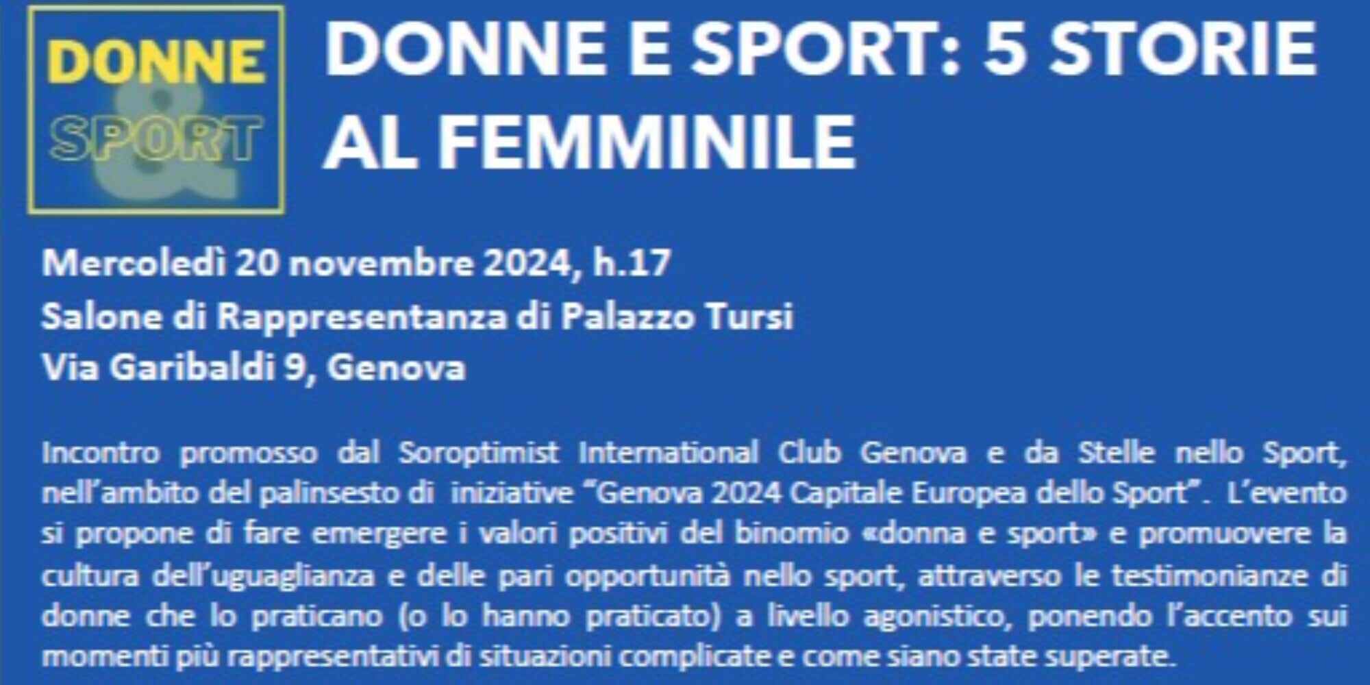 “Donne e Sport”: a Palazzo Tursi 5 speciali storie al femminile