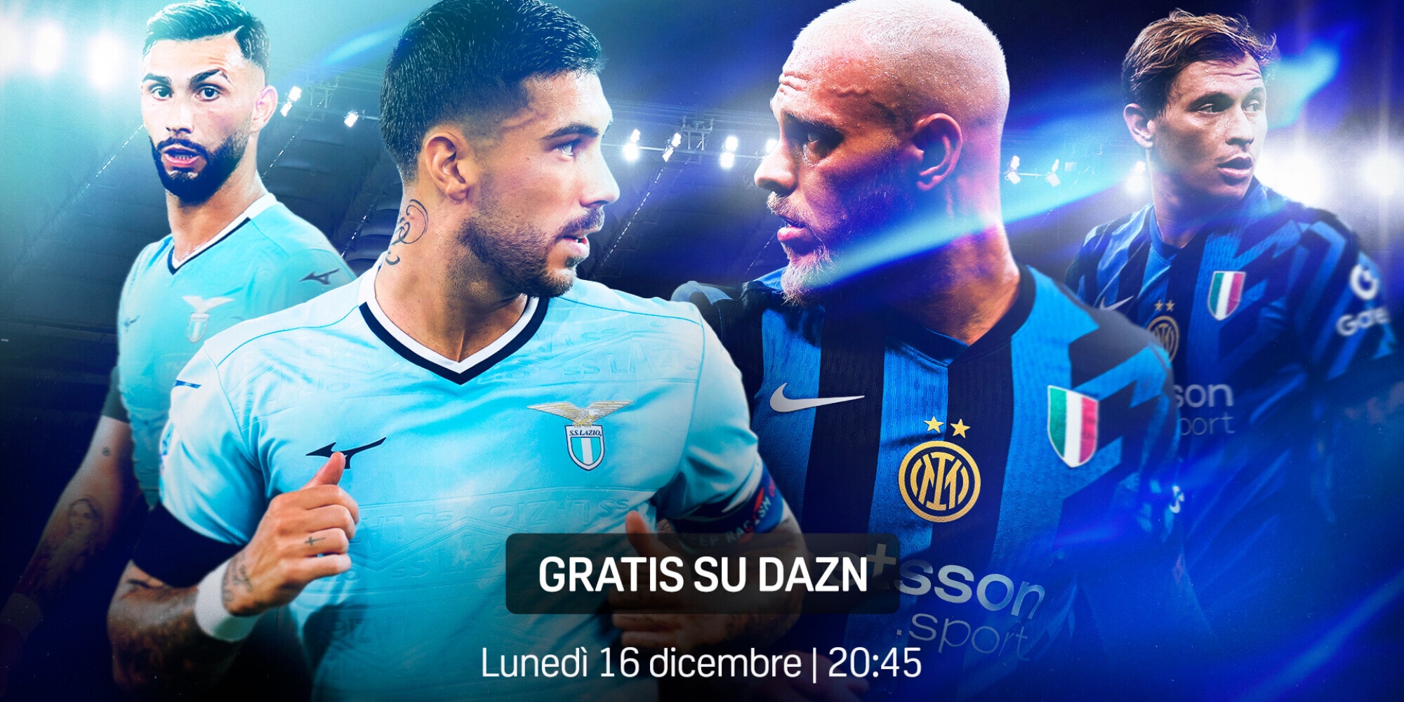 Lazio-Inter andrà gratis su Dazn lunedì 16 alle 20.45