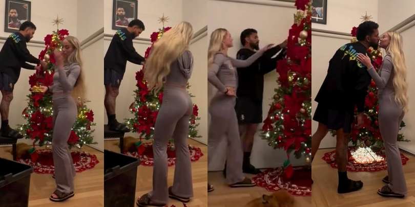 Douglas Luiz e Alisha Lehmann fanno l'albero di Natale a suon di baci