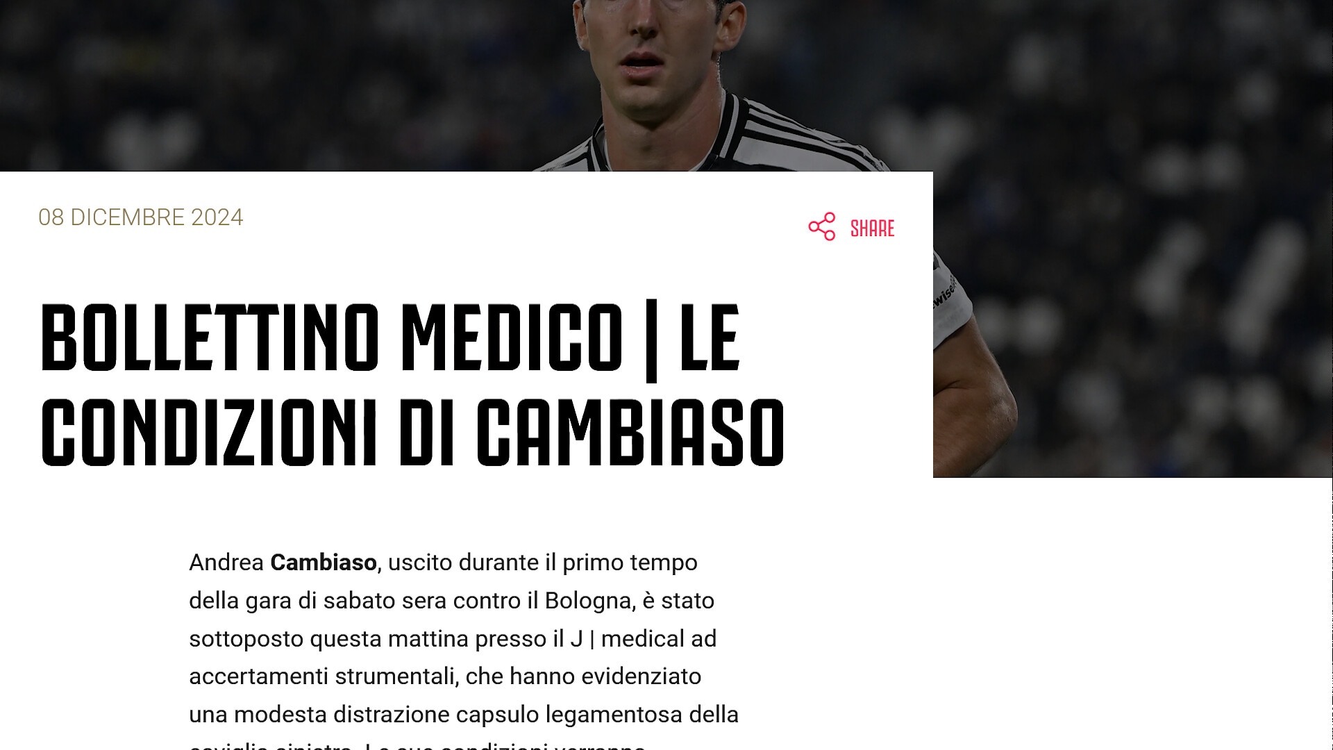 Juve: infortunio Cambiaso, modesta distrazione per il calciatore