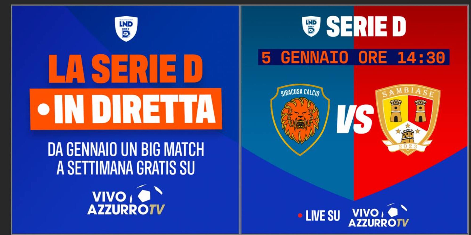 Dal 5 Gennaio la Serie D in diretta su Vivo Azzurro TV