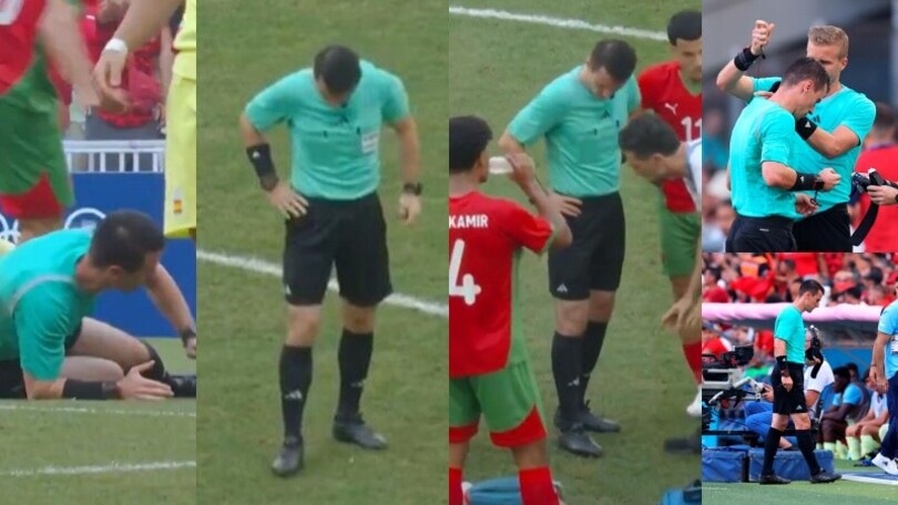 Marocco-Spagna, arbitro ko dopo uno scontro: costretto a uscire