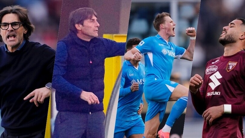 L’abbraccio Vanoli-Conte e la gioia McTominay: il film di Toro-Napoli