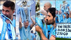 Manchester City, che festa alla premiazione: Haaland scatenato