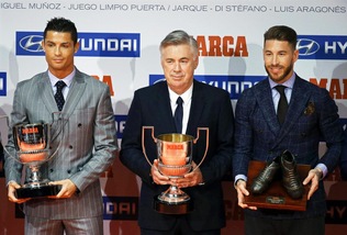 Ronaldo, Ramos e Ancelotti, che terzetto al Trofeo Pichichi