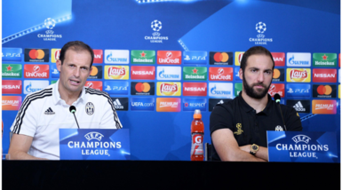 Juventus: Allegri e Higuain presentano la sfida di Champions League, le immagini