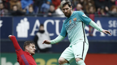Liga, Osasuna-Barcellona 0-3: doppio Messi e Real a -3