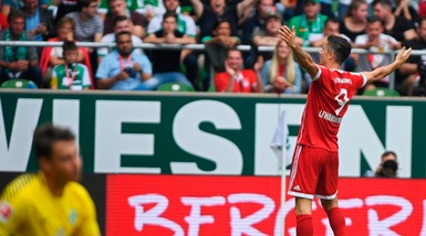 Werder Brema-Bayern Monaco 0-2, doppietta di Lewandowski in tre minuti