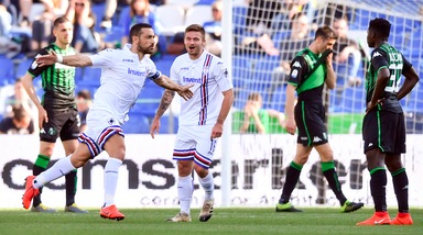 Quagliarella gol, manita Samp: 5-3 al Sassuolo