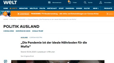 Coronavirus, Die Welt titolo choc: "La mafia aspetta i soldi dell'Ue"