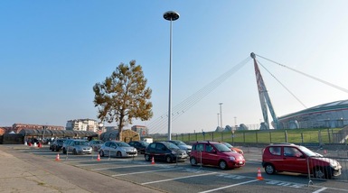 Juve, nel parcheggio dell'Allianz Stadium attivo il drive in per tamponi rapidi