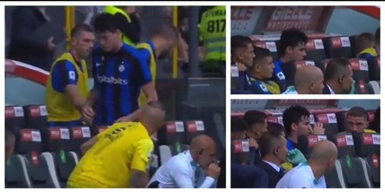 Inter, furia Bastoni: calci alla panchina dopo la sostituzione al 31'