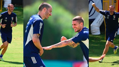 Italia, Bonucci show: sorrisi, scherzi con Verratti e super esultanze