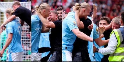 Haaland, gol e "assalto" di un tifoso del City in campo: il siparietto virale