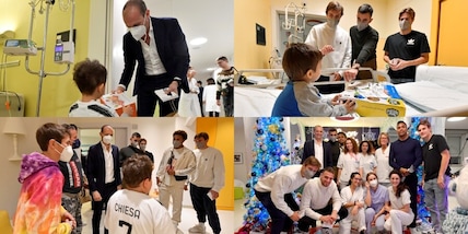 La Juve e Allegri con i bambini del Regina Margherita: foto e regali