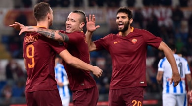 Roma-Pescara 3-2: Dzeko-Perotti show, Juventus a +4