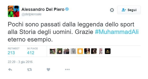 Muhammad Ali, il cordoglio sui social