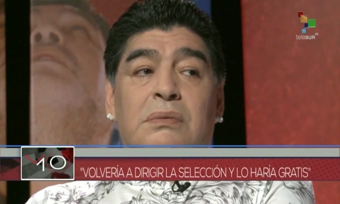 Maradona a Telesur: «Torneri gratis per l'Argentina»