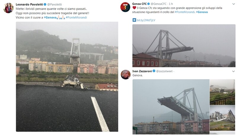 Ponte crollato, lo sport si stringe attorno a Genova