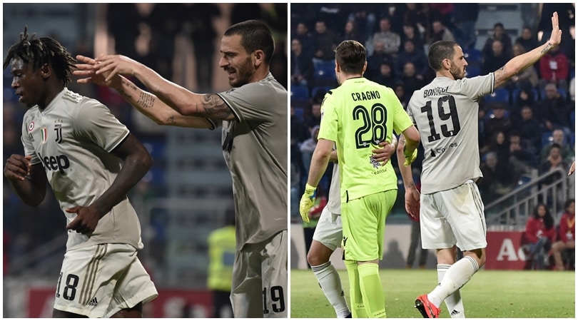 Cagliari-Juventus: Kean esulta, Bonucci lo porta via e si scusa
