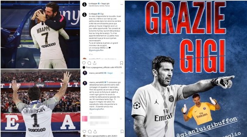 Buffon lascia il Psg: i saluti social da Mbappé a Verratti