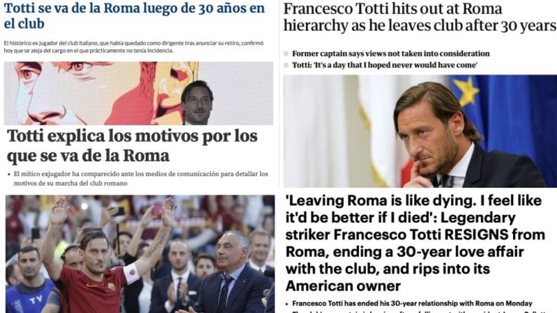 Totti-Roma, l'addio visto dalla stampa estera