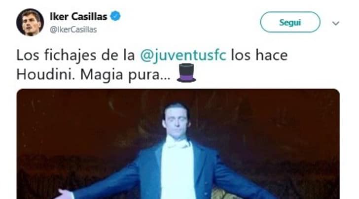 Casillas, il post social: "Gli acquisti della Juve sono magia pura"