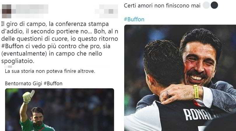 Buffon torna alla Juve. I tifosi sui social si dividono