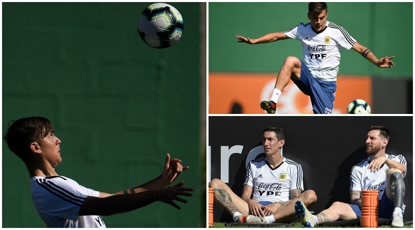 Argentina, Dybala scatenato in allenamento. Messi e Di Maria osservano